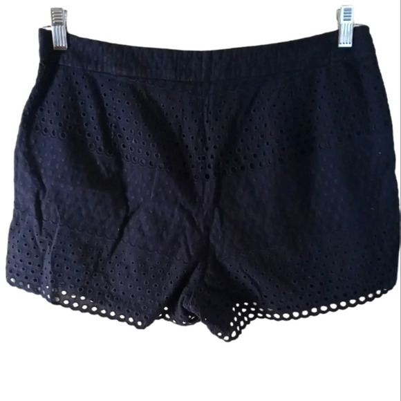 J. Crew Navy Blue Hidden Side Zip Eyelet Lined Shorts Size 8 W/ Pockets - Picture 2 of 5